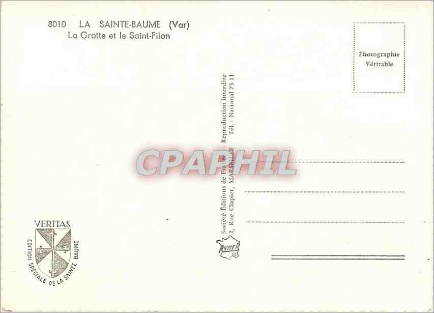 CPM La Sainte Baume Var La Grotte et le Saint Pilon  — Verso