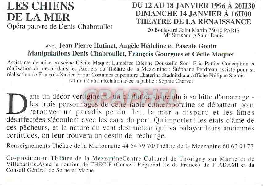 CPM Les Chiens de la Mer Opera pauvre de Denis Chabroullet  — Verso