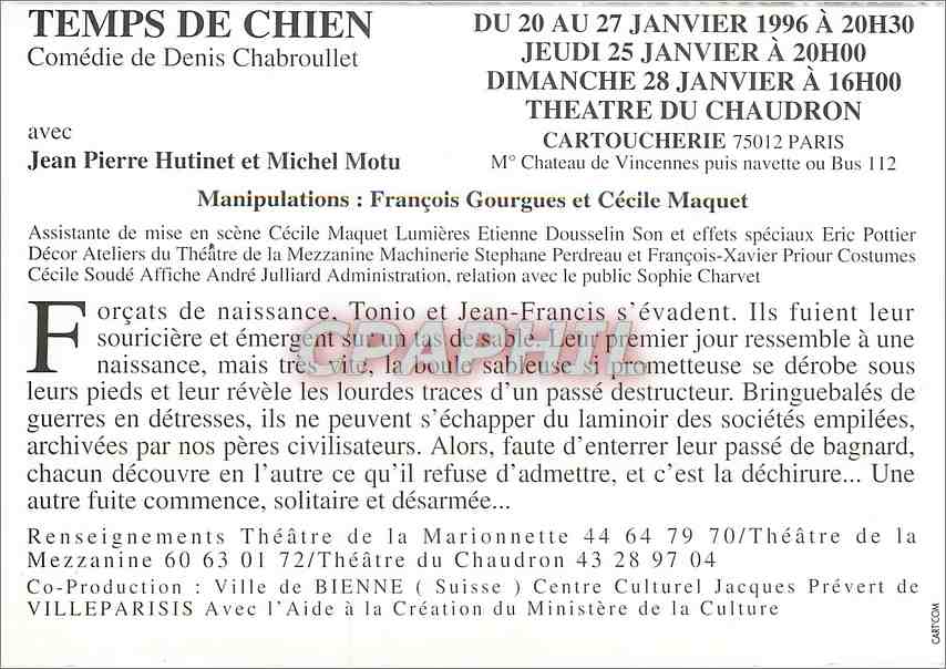 CPM Temps de Chien Comedie de Denis Chabroullet  — Verso
