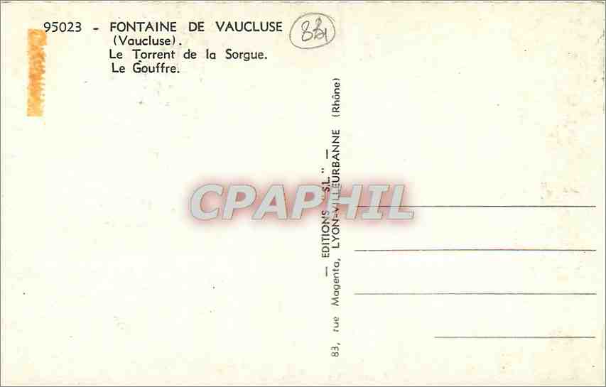 CPM Fontaine de Vaucluse Vaucluse Le Tourrent de la Sorgue Le Gouffre  — Rückseite