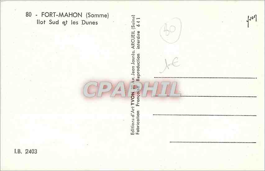 CPM Fort Mahon Somme Ilot Sud et les Dunes  — Rückseite