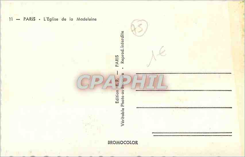 CPM Paris L'Eglise de la Madeleine  — Verso