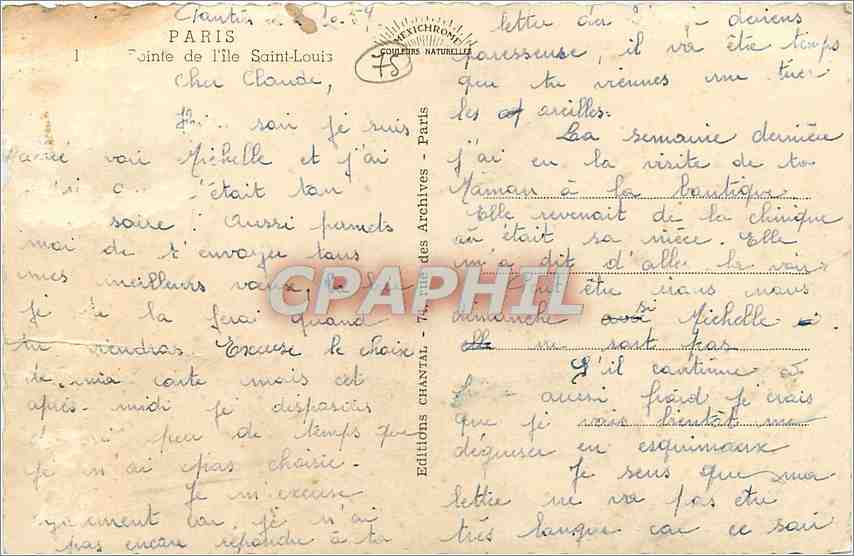 CPM Paris Pointe de l'Ile Saint Louis  — Rückseite