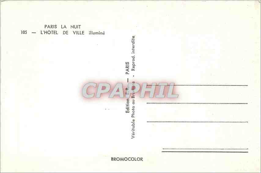CPM Paris La Nuit L'Hotel de Ville illuminee  — Rückseite