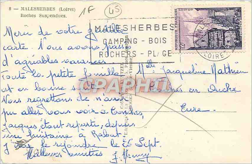 CPM Malesherbes Loiret Roches Suspendues  — Back