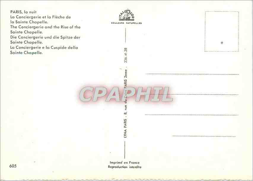 CPM Paris la nuit La Conciergerie et la Fleche de la Sainte Chapelle  — Rückseite