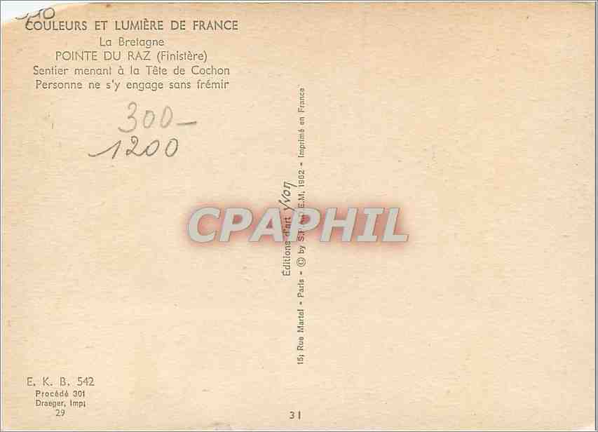 CPM Pointe du Raz Finistere Sentier menant a la Tete de Cochon  — Rückseite