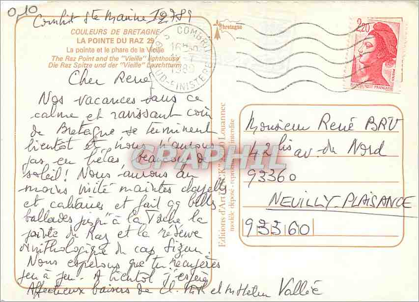 CPM La Pointe du Raz La pointe et le phare de la vieille  — Rückseite