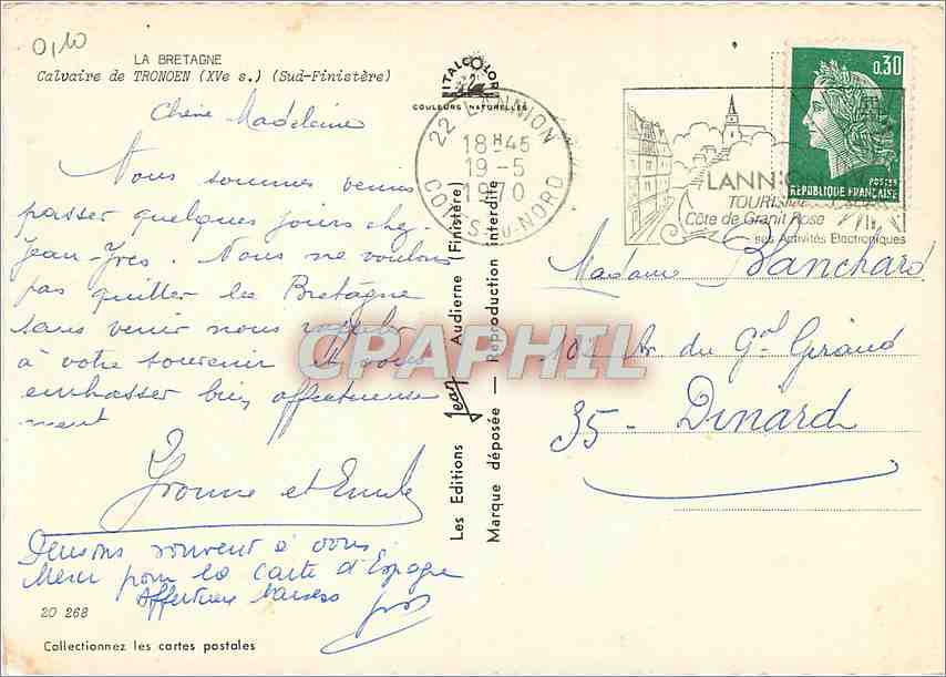 CPM La Bretagne Calvaire de Tronoen Sud Finistere  — Back