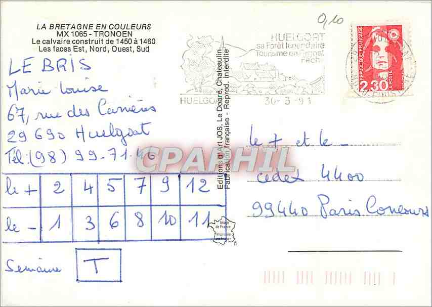 CPM Tronoen Le calvaire Les faces Est Nord Ouest Sud  — Back