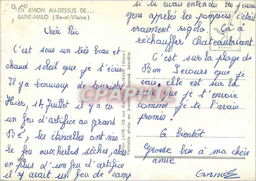 CPM En avion au dessus de Saint Malo Ille et Vilaine  — Rückseite