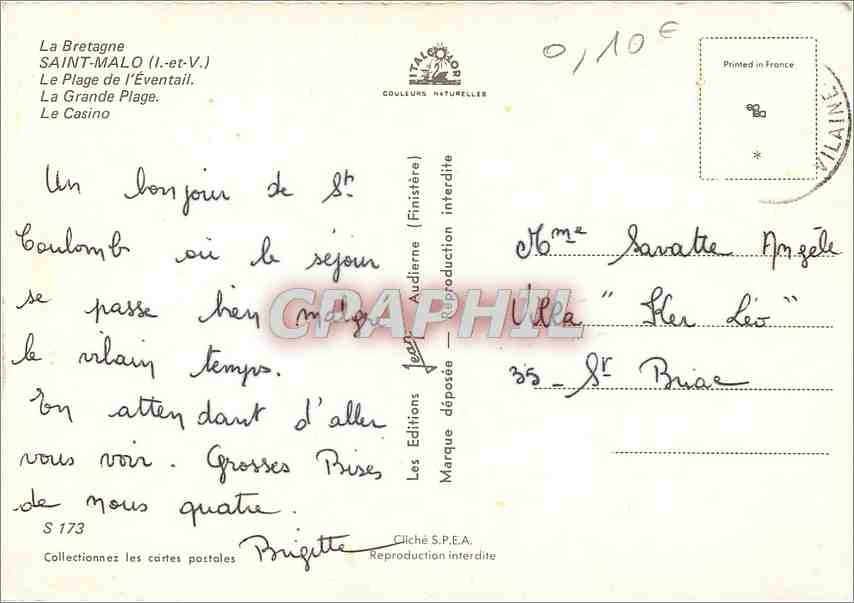 CPM Saint Malo I et V Le Plage de l'Eventail La Grande Plage Le Casino  — Rückseite