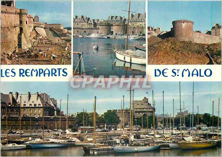 CPM Saint Malo I et V Les remparts la grande porte centrale et le chateau 