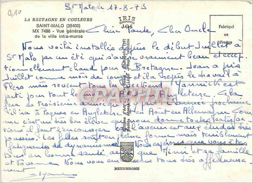 CPM Saint Malo Vue generale de la ville intra muros  — Rückseite