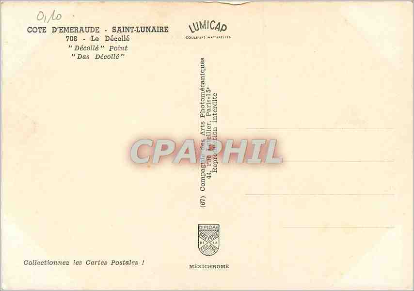 CPM Cote d'Emeraude Saint Lunaire La Decolle  — Back