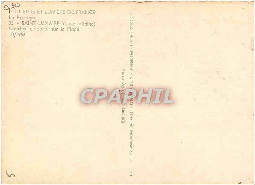 CPM Saint Luniare Ille et Vilaine Coucher de soleil sur la Plage  — Rückseite