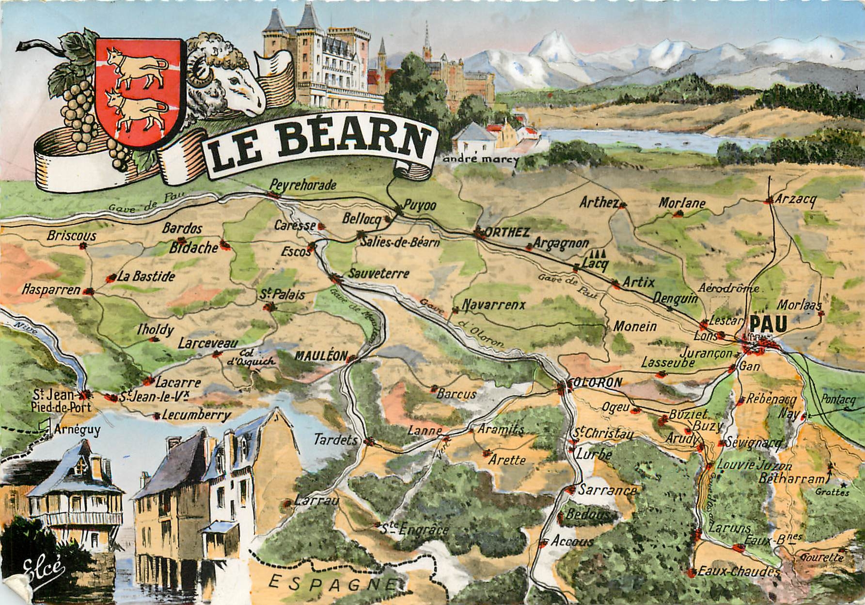 Der Béarn — Illustrierte Karte — Verlag L. Chatagneau, Bordeaux