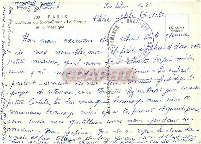 CPM Paris Basilique du Sacre Coeur Le Choeur et la Mosaique  — Verso