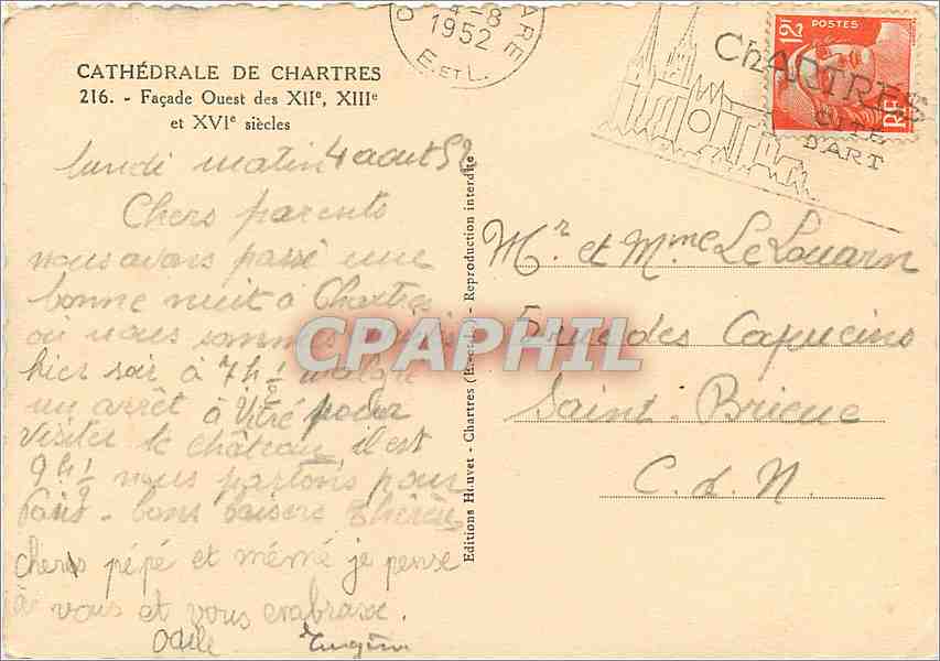 Cathédrale de Chartres — Façade Ouest des XIIe, XIIIe et XVIe siècles — Éditions Huvet — Rückseite