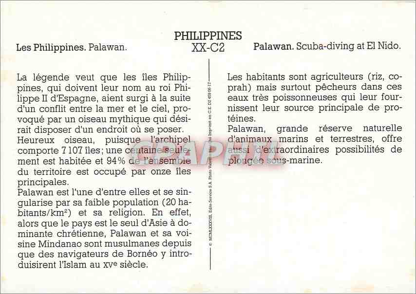 CPM Philippines Les Philippines Palawan  — Rückseite