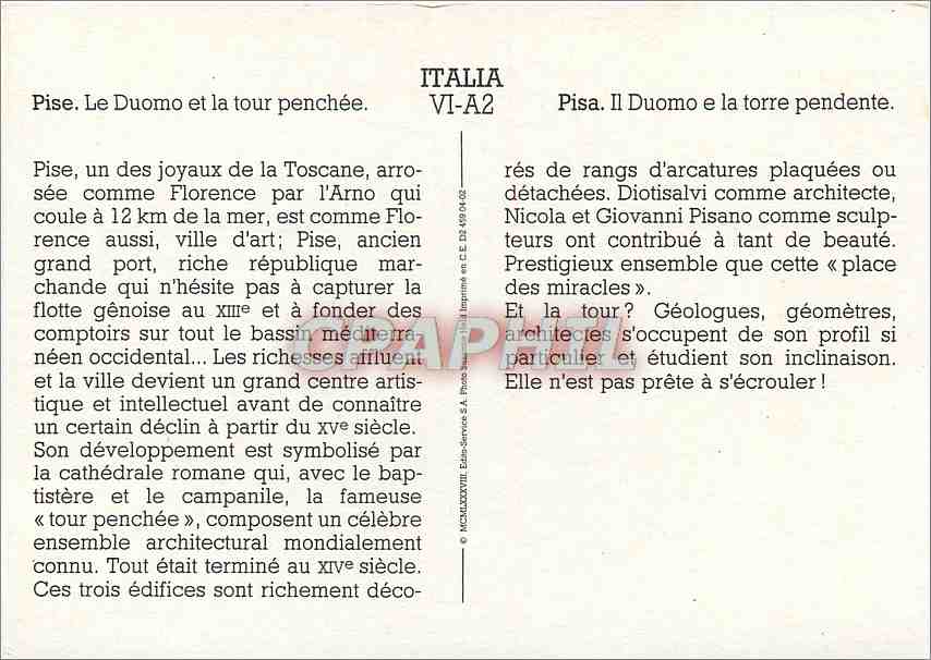 CPM Italia Pise Le Duomo et la tour penchee  — Rückseite
