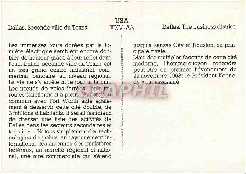 CPM USA Secondille ville du Texas Dallas — Rückseite