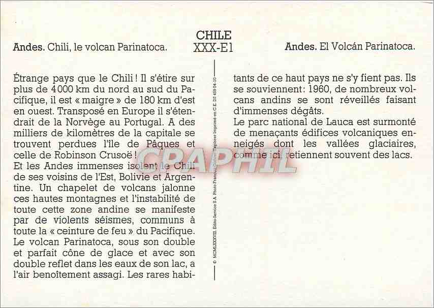 CPM Chile Andes Chili le volcan Parinatoca  — Rückseite
