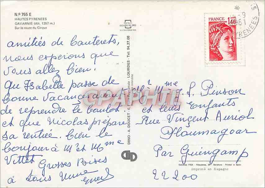 CPM Hautes Pyrenees Gavarnie Sur la route du Cirque  — Verso