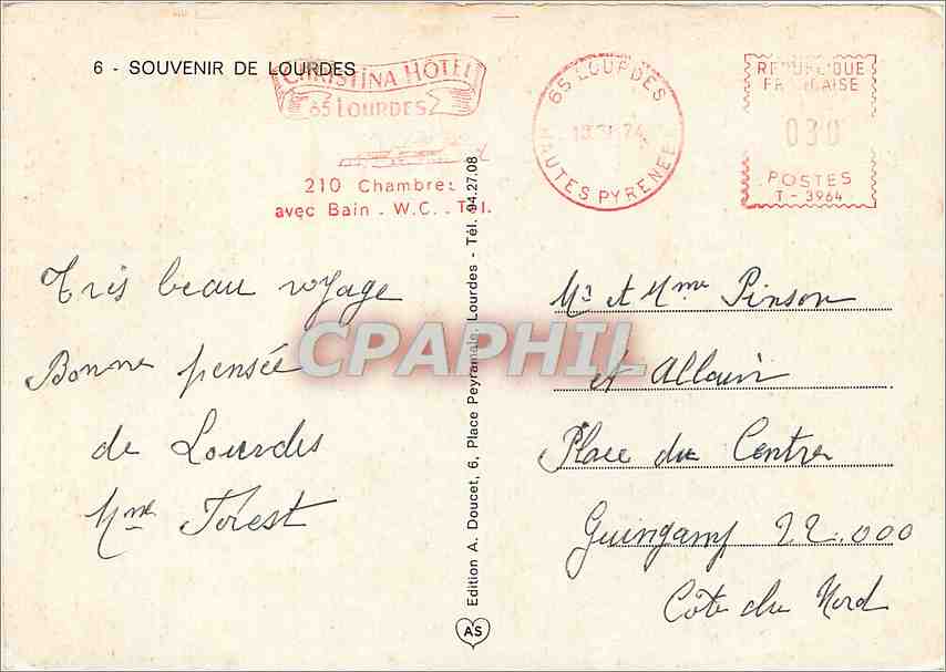 CPM Souvenir de Lourdes  — Rückseite