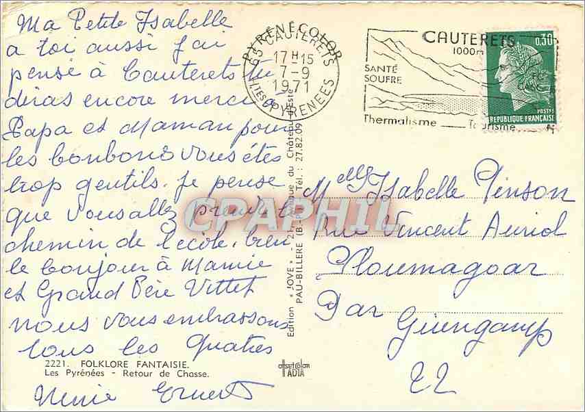 CPM Folklore Fantaisie Les Pyrenees Retour de Chasse Poupee — Verso