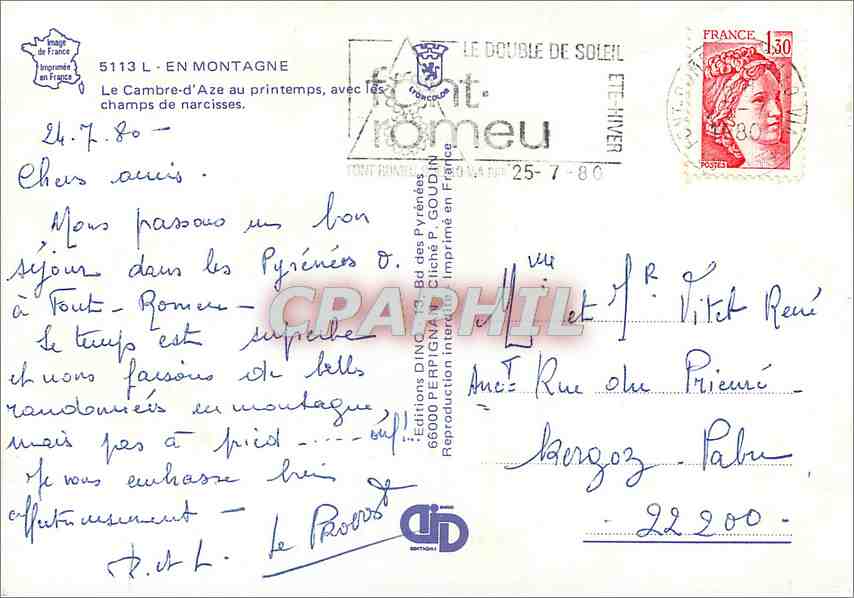 CPM En Montagne La Cambre d'Aze au printemps avec les champs de narcisses  — Rückseite
