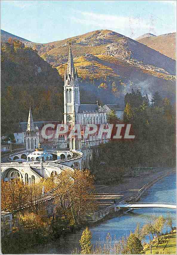 CPM Lourdes La Basilique et le Gave de Pau 