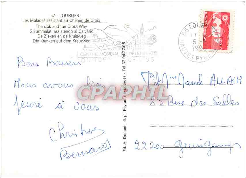 CPM Lourdes Les Malades asistant au Chemin de Croix  — Verso
