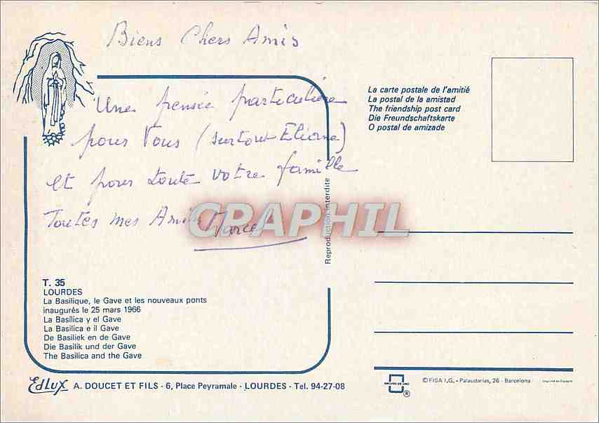 CPM Lourdes La Basilique le Gave et les nouveaux ponts  — Verso