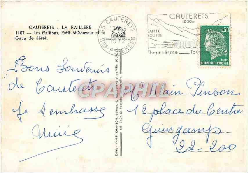 Les Griffons — Cauterets — Yan Edition — Back