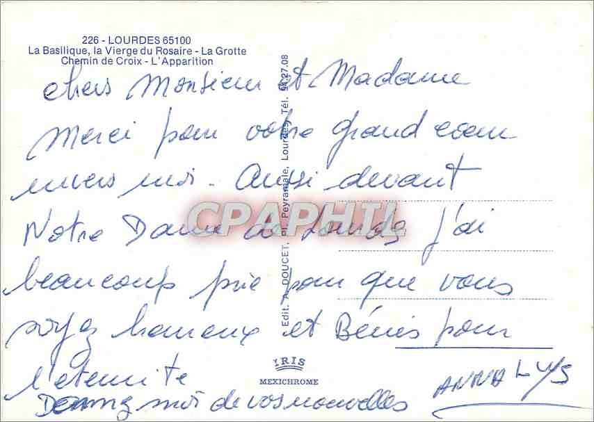 CPM Lourdes La Basilique la Vierge du Rosaire La Grotte Chemin de Croix L'Apparition  — Verso