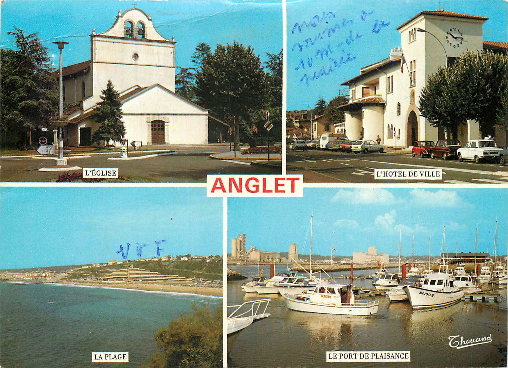 CPM Anglet L'Eglise L'Hotel de Ville La Plage Le Port de Plaisance 