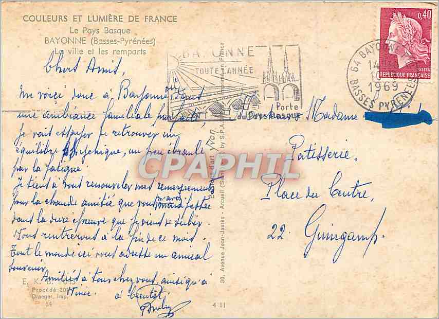 Bayonne (Basses-Pyrénées) — Ansicht der Stadt und der Befestigungen — Verlag Jean-Jaures, Nr. 411 — Rückseite