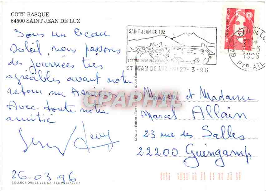 CPM Cote Basque Saint Jean de Luz  — Verso