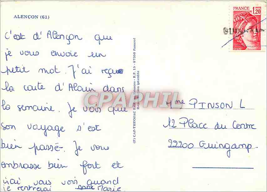 CPM Alencon Place de Gaulle Le chateau Maison natale de Ste Therese  — Rückseite