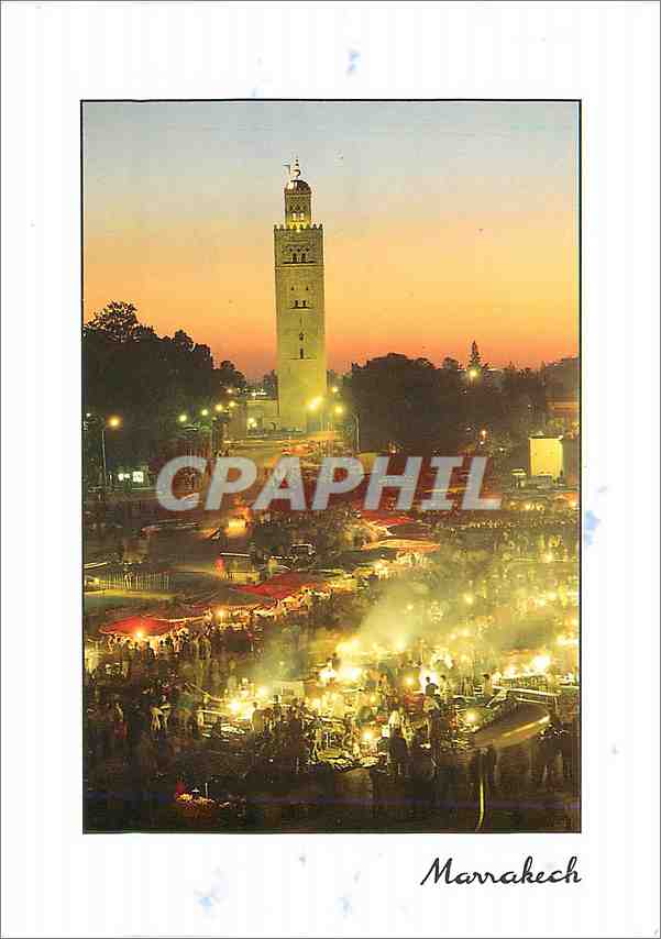 CPM Marrakech La Koutubia et la plage Jemaa El Fria 