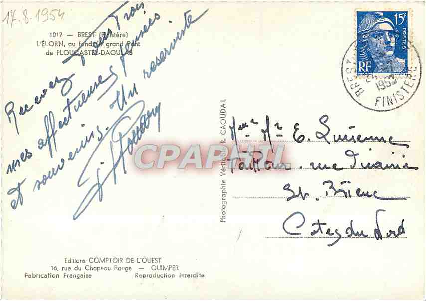 CPM Brest Finistere L'Elorn Plougastel Daoulas  — Rückseite