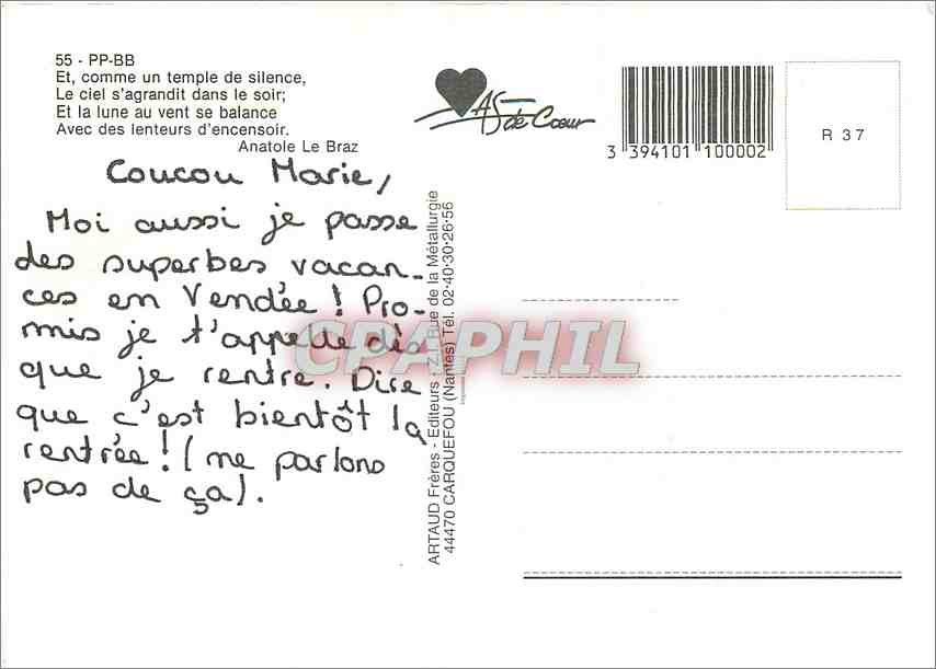 CPM PPBB Et comme un temple de silence Le ciel s'agrandit dans le soir  — Rückseite
