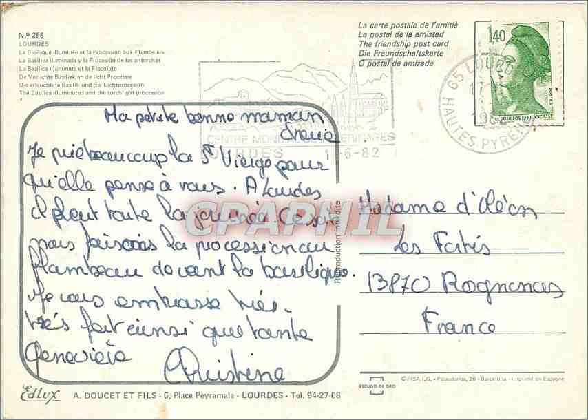 CPM Lourdes La Basilique  — Verso