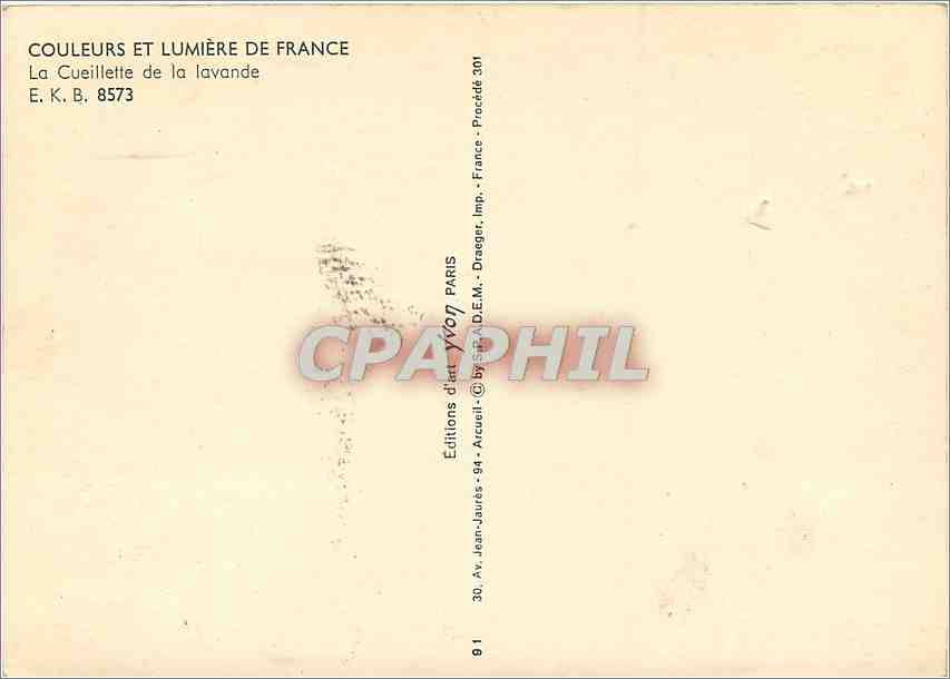 CPM Couleurs et Lumiere de France La Cueillette de la lavande  — Rückseite