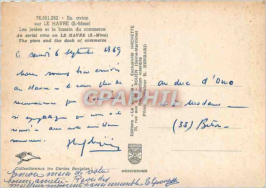 CPM En avion sur Le Havre S Mme Les jatees et le bassin du commerce  — Rückseite
