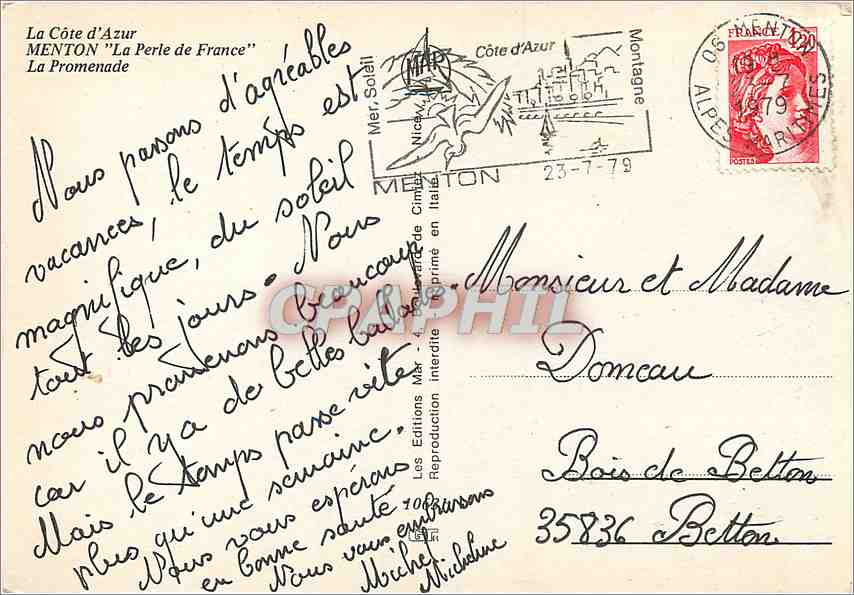 CPM La Cote d'Azur Menton La Perle de France La Promenade  — Rückseite