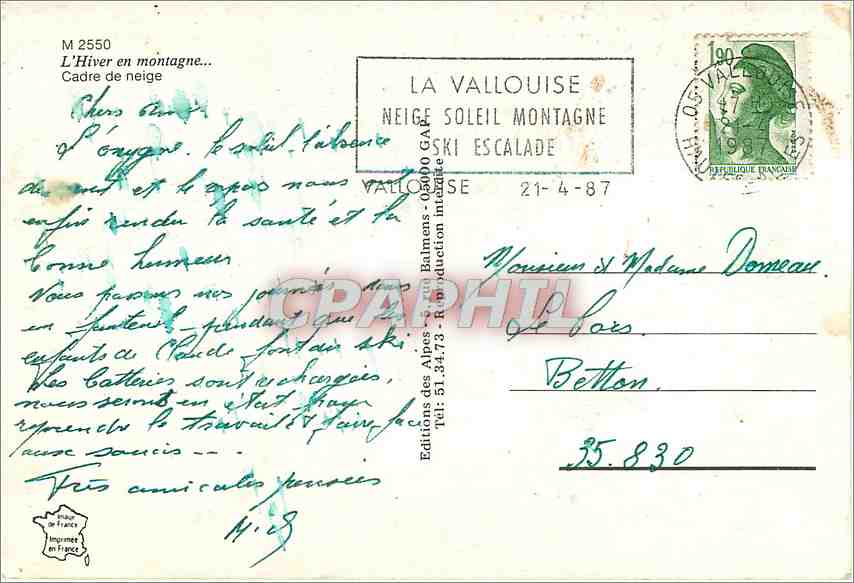 CPM L'hiver en montagne Cadre de neige  — Rückseite