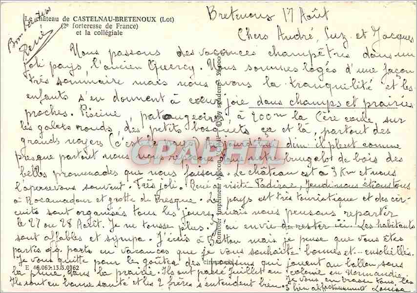CPM Le chateau de Castelnau Bretenoux Lot et la collegiale  — Rückseite