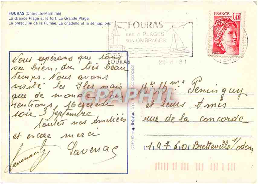 CPM Fouras Charente Maritime La Grande Plage et le fort La Grande Plage  — Back